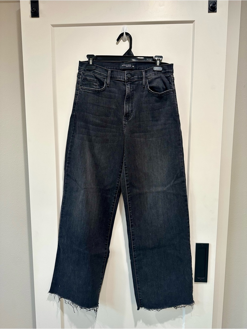 Just Black Denim High Rise Wide Leg Raw Hem Jeans Black Size 30